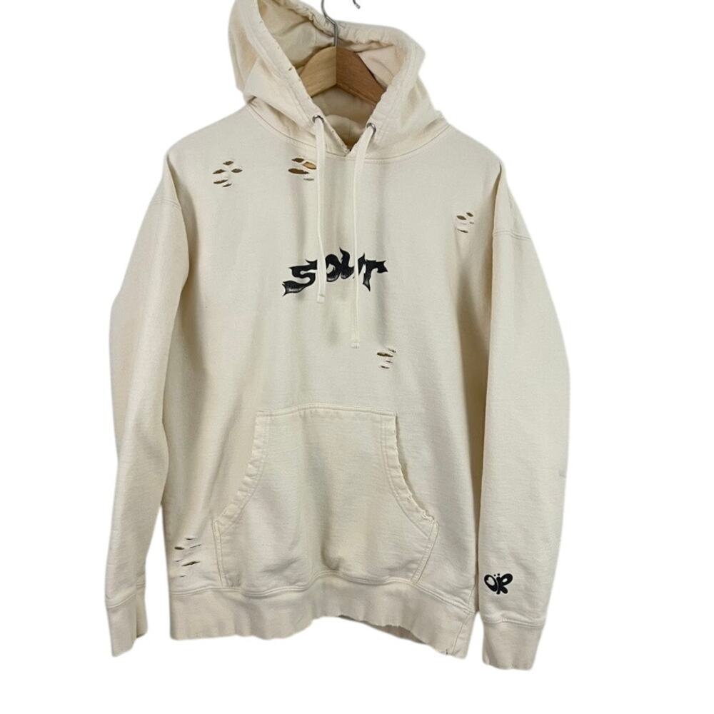 Olivia Rodrigo Sour Hoodie Sweatshirt Distressed Cream Size Large